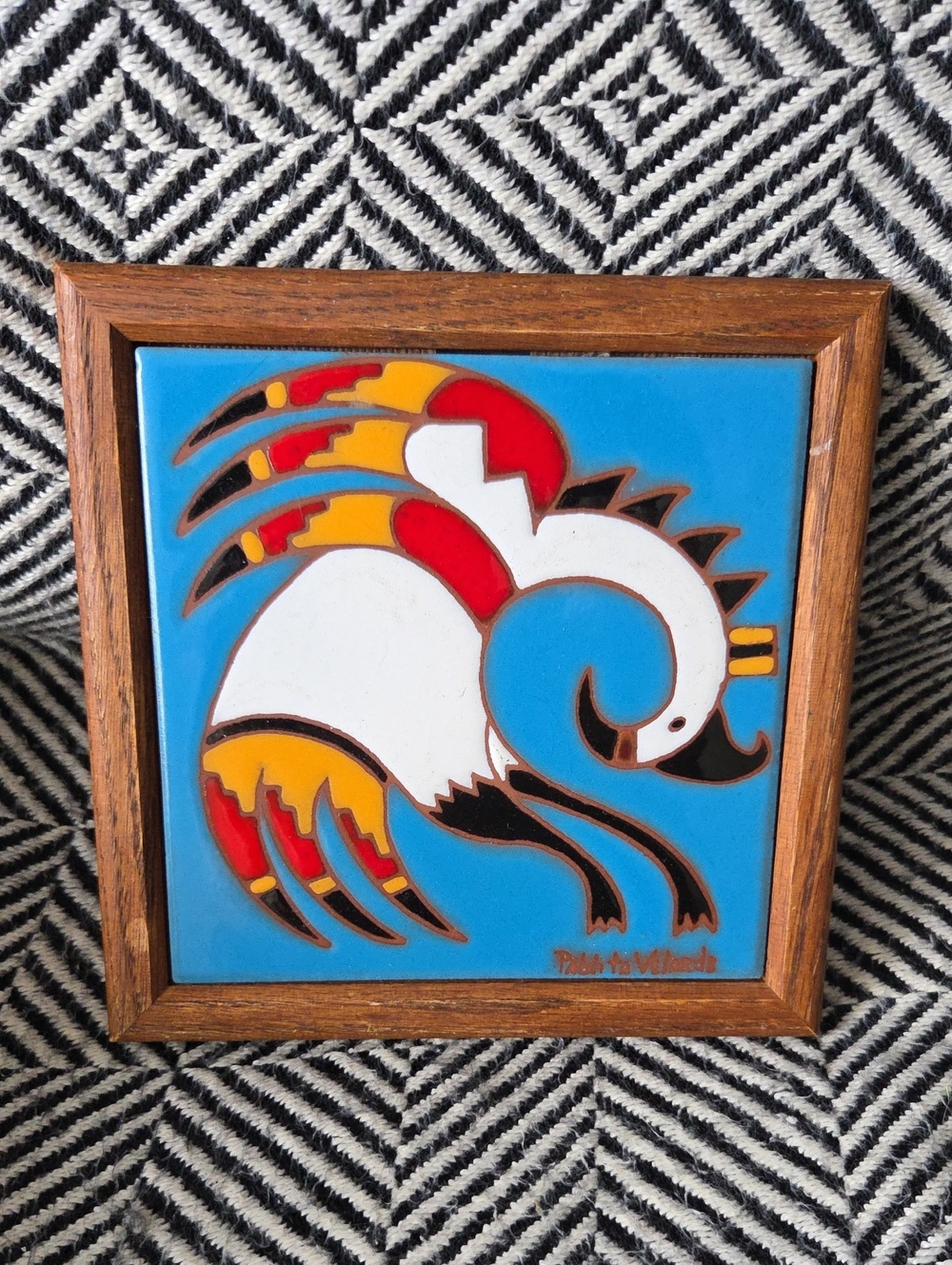 VTG 1988 Pablita Velarde Signed Ceramic Tile Art Tecolote Tiles Santa Fe